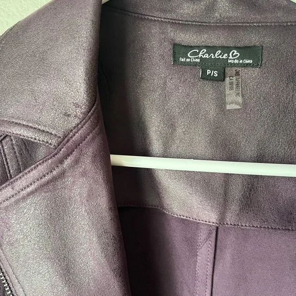 Charlie B Long Faux‎ Suede Moto Jacket - Plum